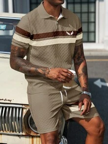 Manfinity Homme Men's Casual Wing Icon Contrast Texture Polo Shirt Set - Multicolor - View 4