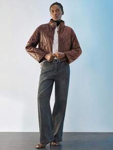 Maija Áo khoác chần bông cổ đứng tay dài màu trơn dành cho nữ Áo khoác ngắn màu nâu Áo khoác màu nâu cho mùa thu/đông - Cà phê nâu - Xem 4