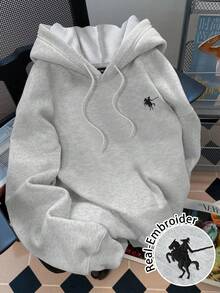 Attitoon Casual Minimalist Printed Hooded Long Sleeve Loose Fit Women Hoodie Sweatshirt, Suitable For Fall/Winter, With Embroidered Small Logo Knight Hoodie Horse Rider Hoodie Graphic Hoodie Grey Hoodie Embroidered Hoodie