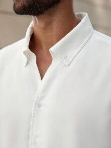 Manfinity Homme Camicia casual ampia e comoda da uomo, tinta unita, manica lunga, adatta all'autunno, taglie comode - Bianco - Visualizzare 6