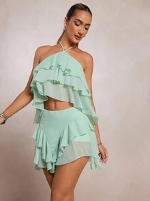 L'Amorae Damen CRINKLE CHIFFON VOLANT SOMMER ROCK