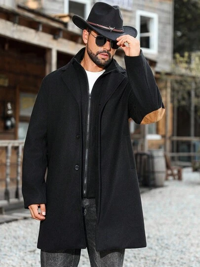 Manfinity Nomadique Chaqueta casual de un solo abotonado con cuello de solapa de unicolor para hombres, abrigo de invierno para hombres, chaquetas para hombres