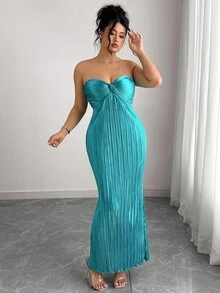 Elenzga Plissiertes Bandeau-Kleid in Große Größen für Damen, Party