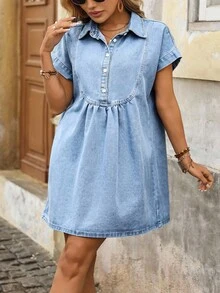 SHEIN CURVE+ Plus Size Women Casual Denim Dress - Light Wash - View 4