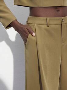 Maija Khaki Casual Work Versatile Bermuda Shorts With Pockets, Festival