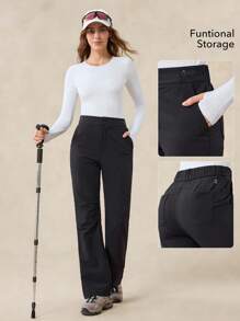 OutZeal Women Outdoor Black Pants Camping Hiking Water-Resistant Stretch Slim-Fit Flared Leg With Pockets - Black - View 3