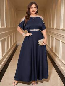 Gownix 大码女式优雅露肩长裙 - 藏蓝色 - 查看 6