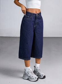 CasuGlow Casual Loose Wide-Leg Denim Shorts, Spring/Summer Women S Outfits Women S Summer Shirts Work Outfits For Women Women S Summer Tops Women S T Shirts - Dark Wash - View 5