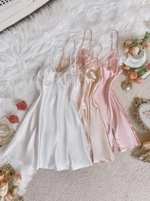 SHEIN 3件套女士刺绣蕾丝性感睡衣套装 - 彩色 - 查看 4