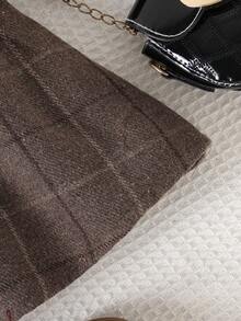 SHEIN 3 件套女婴荷叶边领长袖 T 恤连衣裙 + 配套帽子套装，简约格子设计服装，春秋 - 彩色 - 查看 6