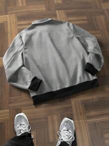 Manfinity Roghcode Letter Print Men's Mature Casual Jacket , Men Graphic Grey Zip Up Emo Jacket, Fall - Grey - View 2