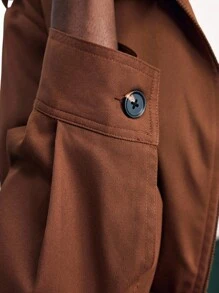 Maija Veste longue zippée ample de couleur unie pour femmes, veste marron, veste zippée marron, veste bomber marron pour femmes, vêtements d'automne pour femmes