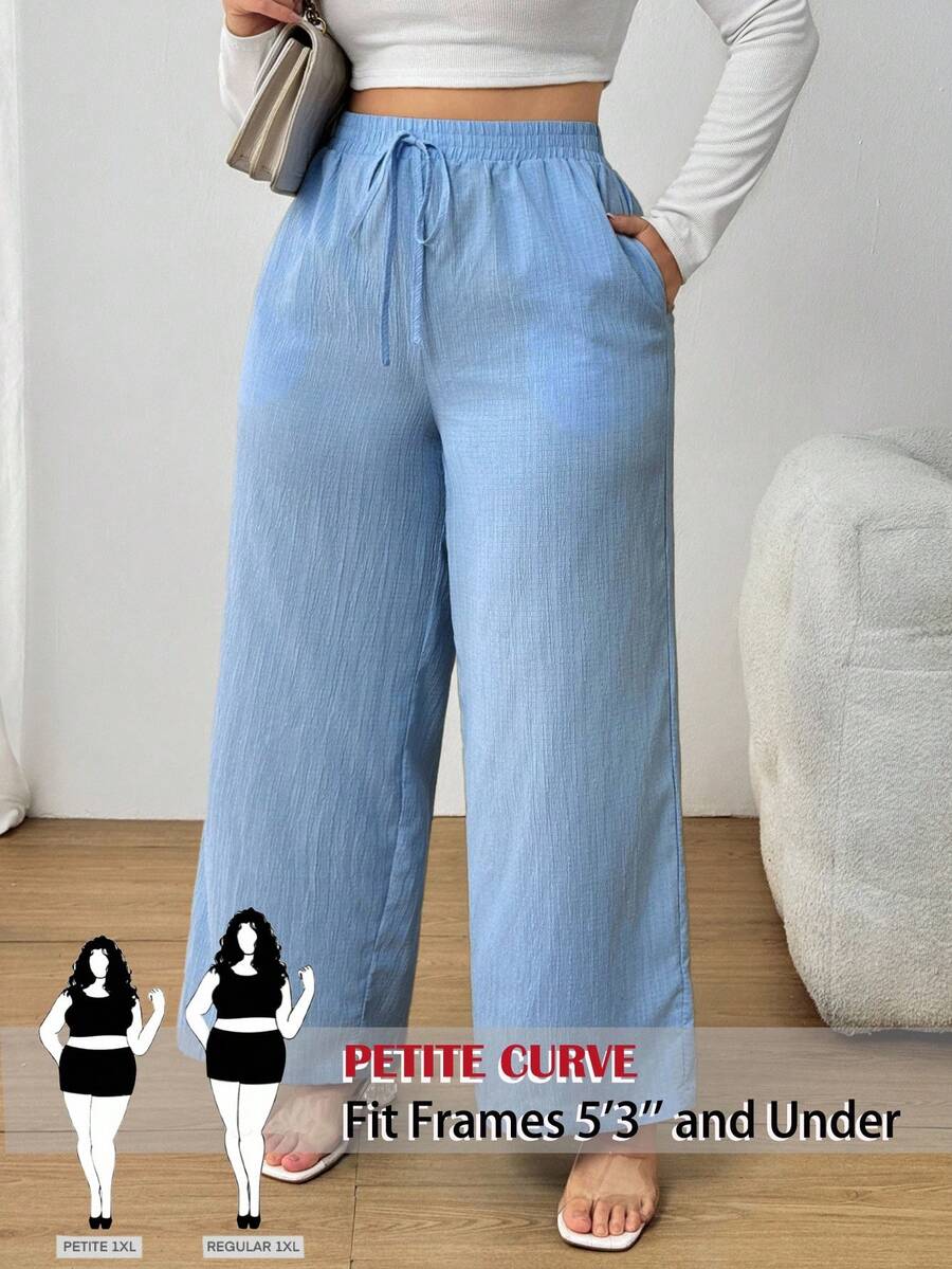 SHEIN PETITE CURVE Damen Business Lässig Strandoutfit für Frauen Mode Pendeln Elegant Lila Lotosblume Rosa Weite Hose, Taschen Hose in Große Größen