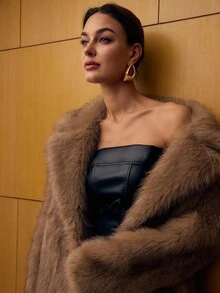 MOTF PREMIUM WOMEN'S LONG FAUX FUR COLLAR COAT, AUTUMN/WINTER