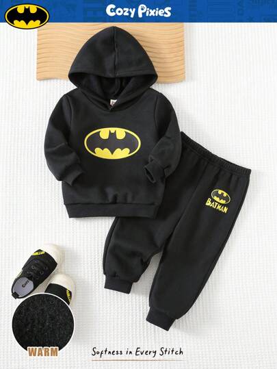 Cozy Pixies SUPERMAN X Cozy Pixies 2pcs Baby Boy Graphic Hoodie Sweatshirt And Elastic Waist Jogger Pants Set