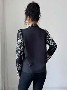 Elenzga 女士优雅秋季度假印花梭织衬衫