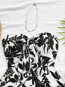 Soleia 女士度假植物印花扭纹前胸抹胸连体衣 - 黑與白 - 查看 7
