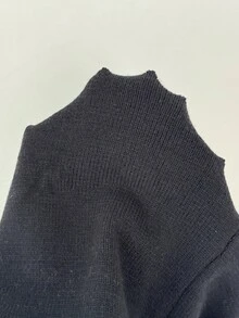 Elenzga 女式撞色拼布不对称领修身毛衣 - 黑色 - 查看 7