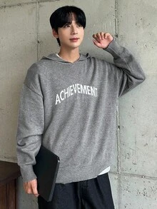 DAZY Men's Letter Print Hoodie Sweater, Autumn