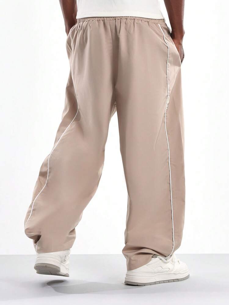 Loose Track Style Pants With Side Piping Detail