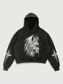 ROMWE MEN Street Life Herren Langarm Lässig Thermofutter Hoodie Sweatshirt mit Kreuz Anime Muster, Herbst Winter