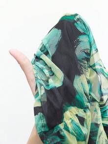 Maija Women Floral Print Ruffle Trim Long Sleeve Mini Dress, Suitable For Vacation - Green - View 6