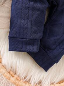 SHEIN Babyboy Navy And White Jumpsuit, Autumn Cute Hooded Plush Ear Design Navy Blue Winter Clothes For Newborn, Home Wear Casual Cozy Fleece Romper Fall - Multicolor - View 6