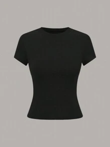 GlowEve Women's Solid Color Round Neck Short Sleeve Casual Versatile T-Shirt, Summer - Multicolor - View 3