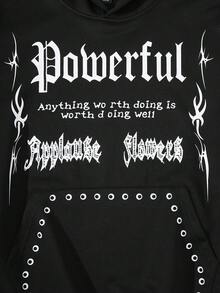 ROMWE MEN Street Life Men's Letter Printed Hoodie, Loose Cropped Style , Fall