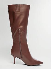 SHUZIA Women Everyday Basic Comfortable Zip-On Mid-Calf Kitten Heeled Boots - Chocolate Brown - View 5