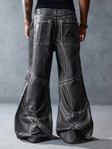 ROMWE MEN Street Life Quần Jeans Ống Rộng Dáng Rộng Thường Ngày Cho Nam - Xám - Xem 1