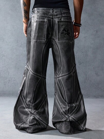 ROMWE Avant Jeans casuales de pierna ancha y holgados con bolsillos para hombre