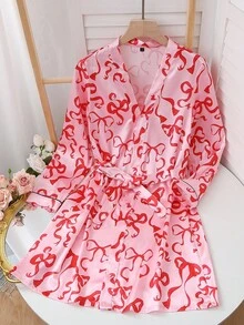 Áo choàng ngủ bằng lụa satin giả nhẹ in nơ thời trang trở lại trường cho nữ, mùa thu, Giáng sinh - Nhiều màu - Xem 5