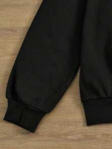 INAWLY 时尚街头休闲泡沫标语印花宽松圆领长袖运动衫 - 黑色 - 查看 5