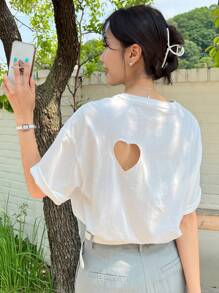 DAZY Heart Cut Drop Shoulder Tee - White - View 9
