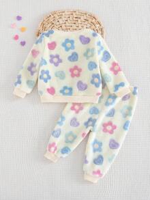 Cozy Pixies 两件套女童碎花印花保暖内衬圆领长袖卫衣和松紧腰九分裤 - 彩色 - 查看 2