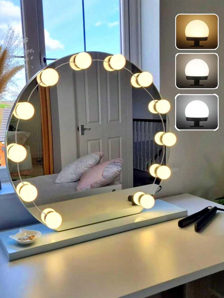 1PC4/6/8/10/12/14 LED Bulb Vanity Mirror Light, 3-Color USB Power Adjustable Vanity Mirror Light, Suitable For Home Bedrooms - Multicolor - View 2
