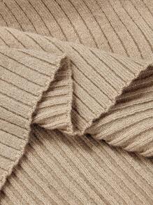 SHEIN MOD Plus Size Casual Versatile Khaki Flared Sleeve Sweater. Ribbed Knit Top.Autumn/Fall  Knit Top. - Khaki - View 7