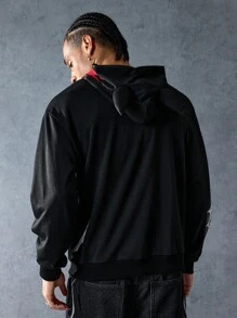 ROMWE MEN Anime Men's Fashion Spider Web Print Asymmetric Hoodie, Halloween - Black - View 3