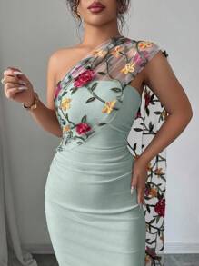 Elenzga 女士优雅刺绣网眼连衣裙 - 薄荷綠 - 查看 5