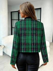 SHEIN Clasi 秋冬休闲时尚街头通勤百搭长袖女士大衣 - 綠色 - 查看 2