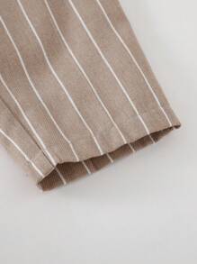 Cozy Pixies 男婴两件套：前开襟长袖开衫衬衫搭配条纹松紧腰裤，男婴亚麻套装，男婴亚麻服装，男婴米色套装，男婴秋冬服装