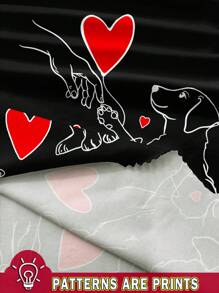 SHEIN LUNE 可爱猫狗爱心图案，支持动物保护和动物救援，女士休闲露背背心，返校季休闲款 - 黑色 - 查看 3