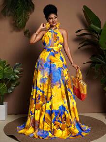 Maweii 大码简约印花无袖开衩连衣裙 - 彩色 - 查看 3