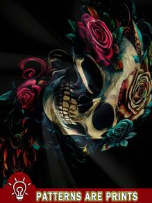 SHEIN LUNE Women's Casual Floral & Skull Pattern Tank Top, Suitable For Summer Back To School - Black - View 3