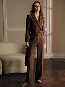 MOTF PREMIUM CONTRAST LACE PRESS CREASE SUIT PANTS, FALL WINTER - Coffee Brown - View 5