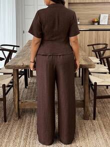 Weeklong Plus Size Women Solid Color Wrap Tie Front Top And Shorts Casual 2 Pieces Set