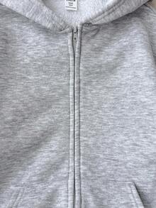 SHEIN Tween Girl Casual Comfortable Minimalist Gray Hooded Long Sleeve Knit Top, Suitable For Outings, School, Daily Gatherings, Autumn/Winter Fall - Grey - View 4