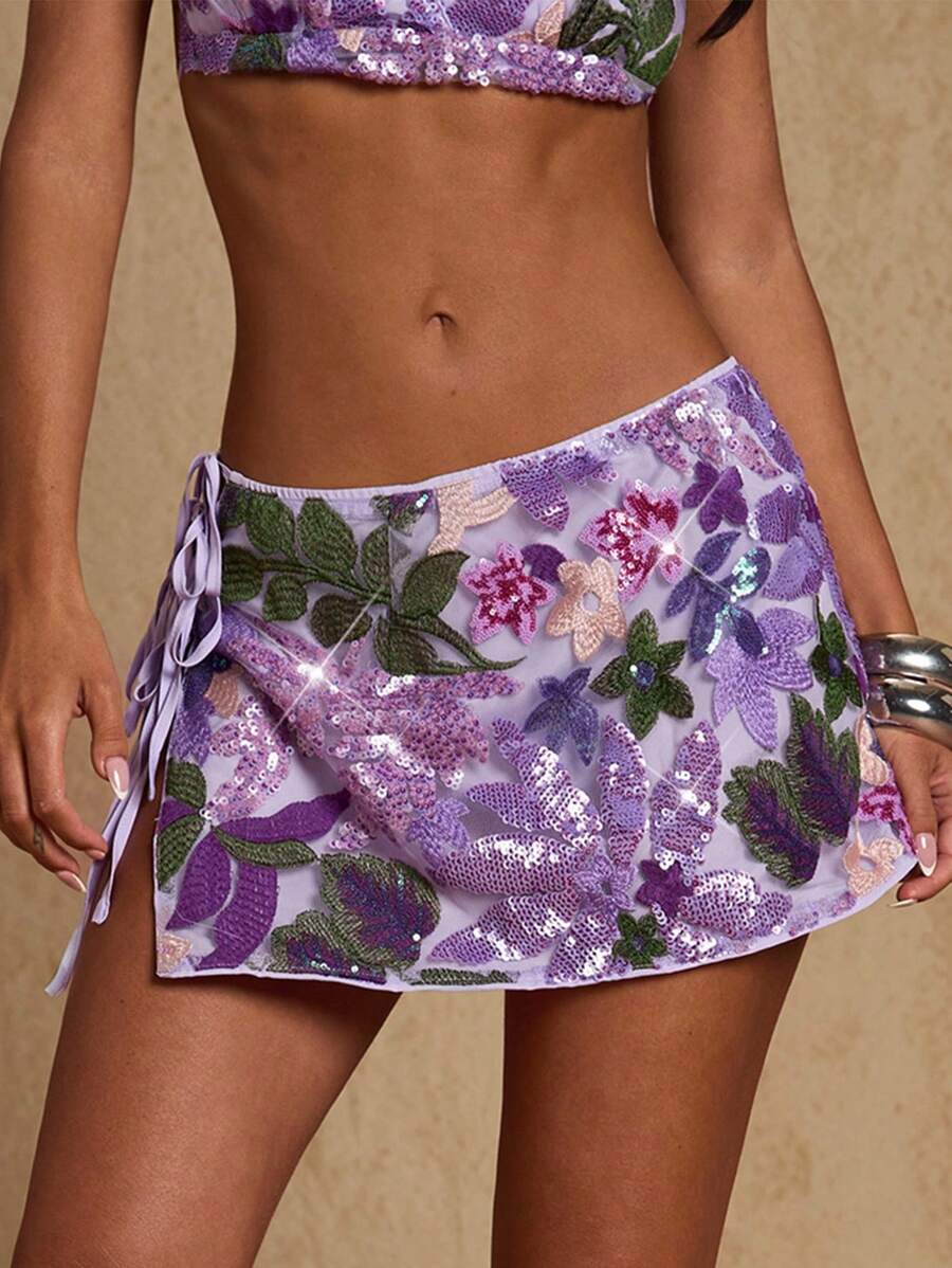 Glamine Váy mini sequin nhiều màu sắc có dây buộc eo, tiệc nghỉ dưỡng lãng mạn trên bãi biển - Nhiều màu - Xem 1