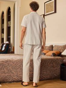 EverLounge Bộ đồ ngủ tay ngắn ôm vừa vặn họa tiết sọc dệt cho nam - Nhiều màu - Xem 2